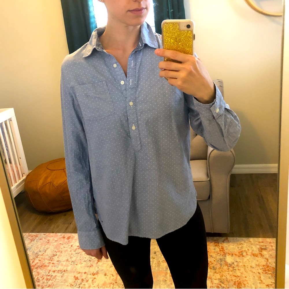 Tommy Hilfiger Women’s Small Blue Polka Dot Chambray Popover Button Shirt